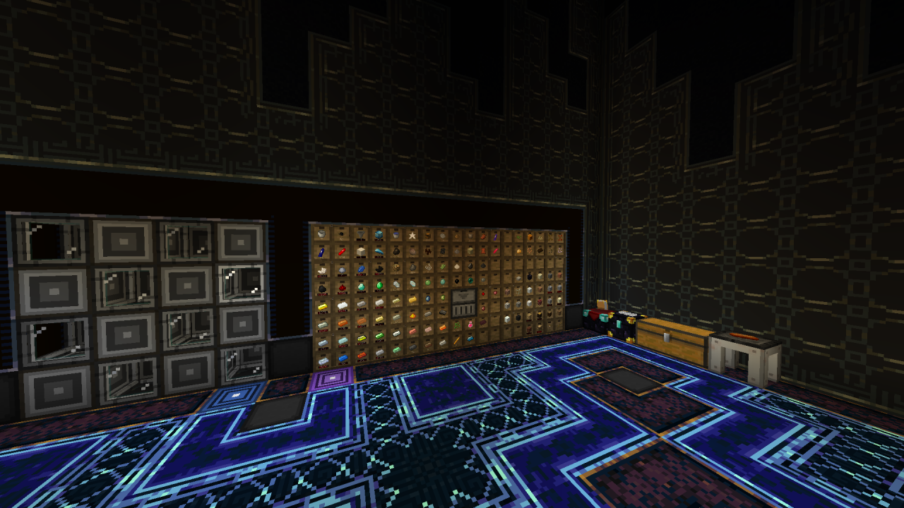 One of the first corners i made: Drawers for storage, and a newly added 4x4x4 Autocrafting cube.