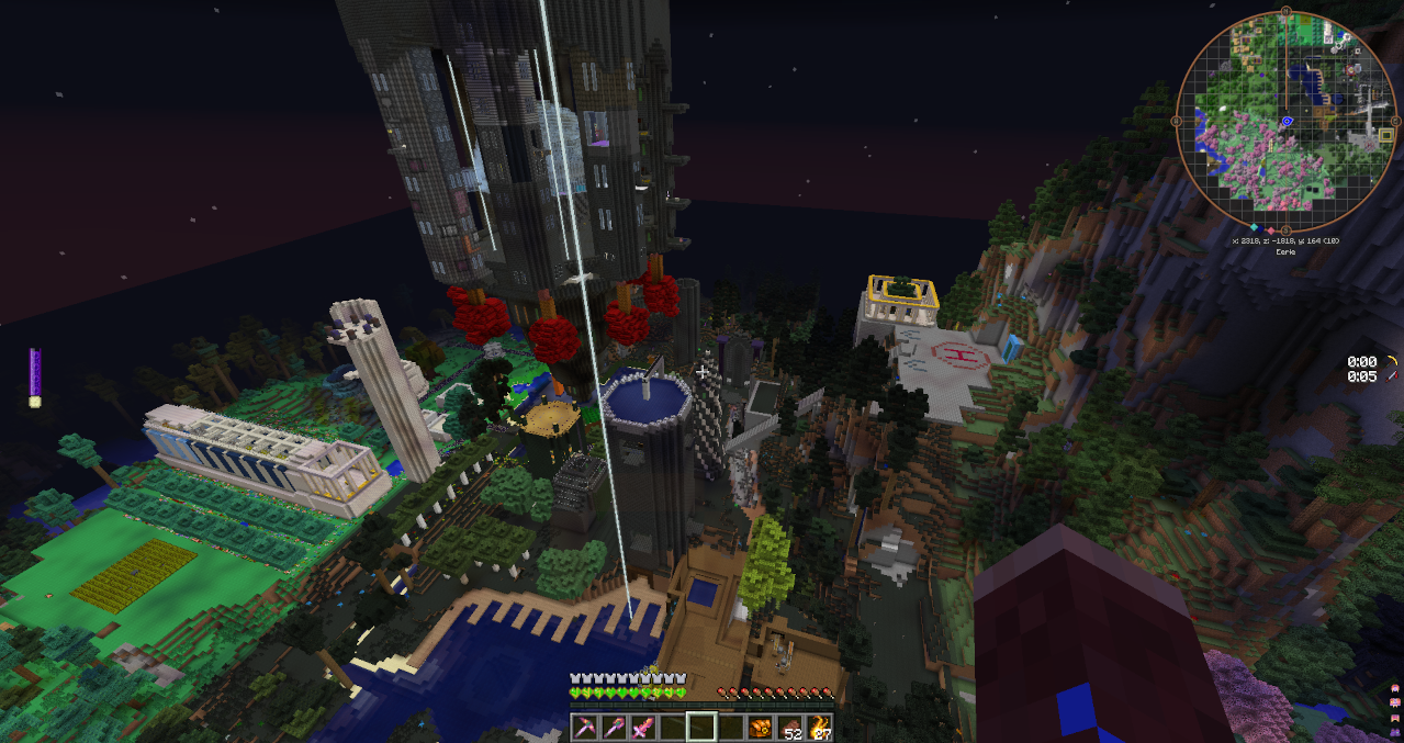 Production Town was built first, so its infrastructure is more complete. Witchery tower dwarfed...