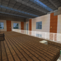 Spruce slabs with white glass panes.  Stairs up are marble.